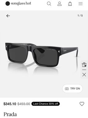 Prada Glossy Black Rectangular Sunglasses